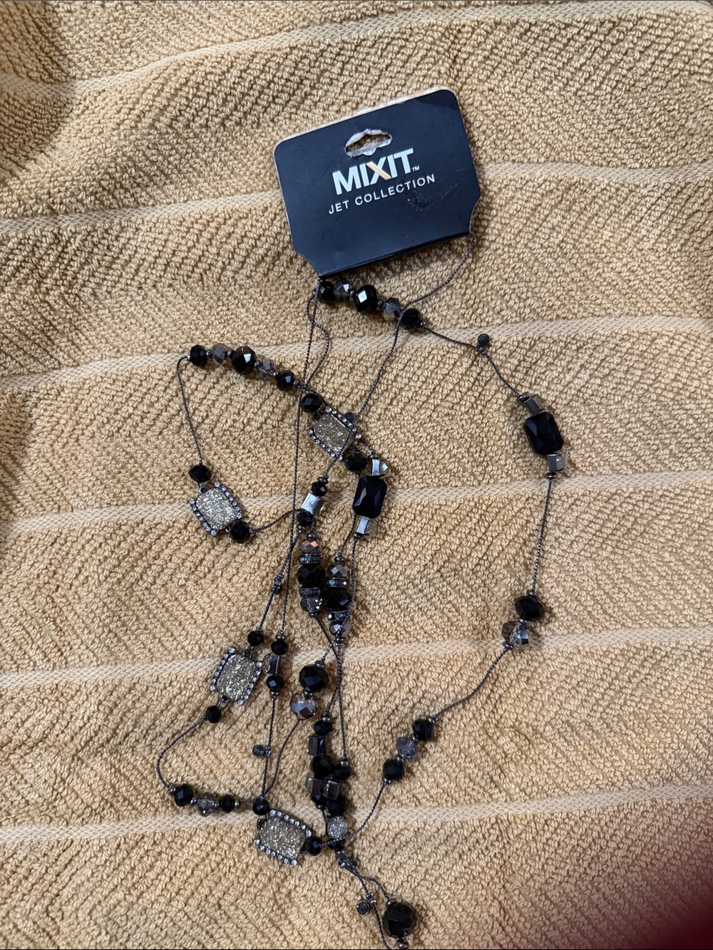 MIXIT Black Multi-Strand Beaded Necklace with Sparkle Accents